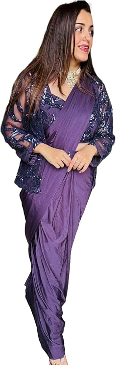 Indian Women's Embroidery Partywear Fancy Drep Style Sari with koti 12545