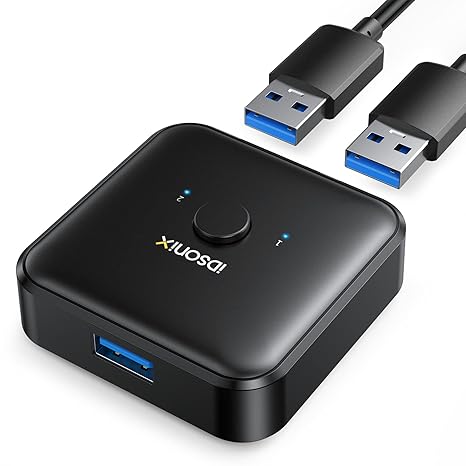 iDsonix USB 3.0 Switch 2 PC Bi-Directional USB Switch 2 in 1 out (1 in 2 out) KVM Switch for PC Printer Scanner Keyboard 2 Computers Share 1 Device