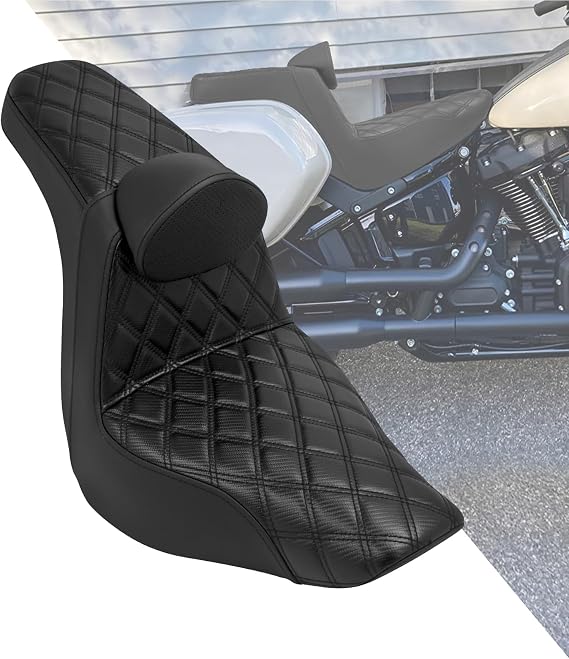 Motorcycle Seat Driver Passenger Seat with Backrests for Harley Low Rider Low Rider S ST 2018-up (Black with black stitching)