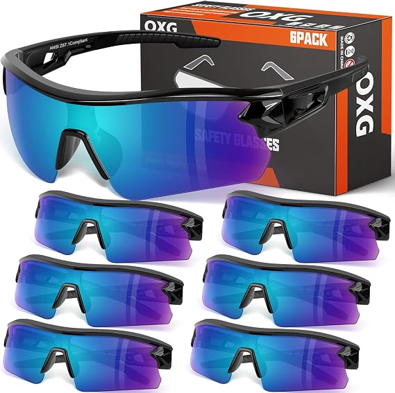OXG 6 Pack Safety Glasses for Men Women, ANSI Z87.1 Protective Eyewear | UV Protection Impact Resistant Anti Scratch Work Glasses for Construction