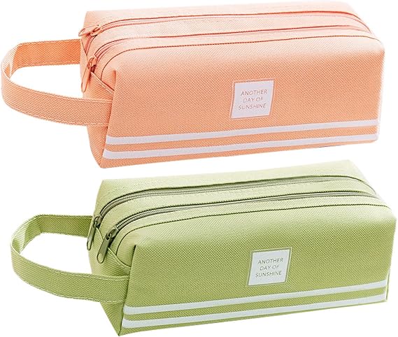 2PCS Large Pencil Case with Double Zipper, Pencil Pouch for Stationery Supplies, Special Exam Pencil Case for Kids & Adult, Cheap & Cute Pencil Cases (Pink and Green)