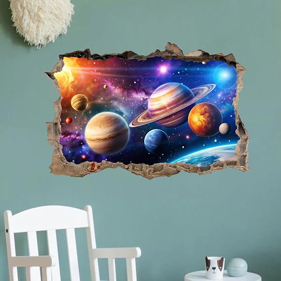 OLMIXA 3D Large Space Wall Decal, Solar System Wall Stickers for Bedroom