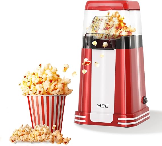 YASHE Hot Air Popcorn Popper Maker, Retro Fast Popcorn Machine, Healthy Oil-Free Popcorn Maker, Ideal for Home Movie Nights and Holiday Gifts