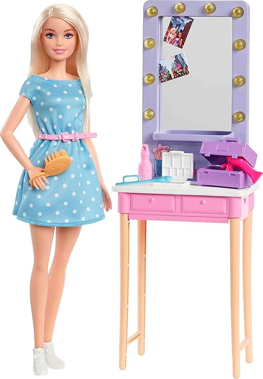 Barbie Big City, Big Dreams Malibu Roberts Doll (11.5-in, Blonde) and Backstage Dressing Room Playset with Accessories, Gift for 3 to 7 Year Olds