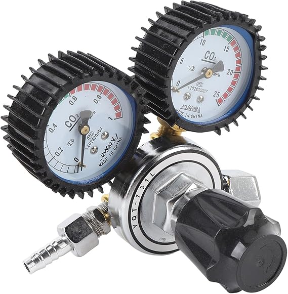 CO2 Regulator Double Stage, Precise Control Metal Construction for Home Brew with Easy Read Pressure Gauges, Withstand to Abrasion, Ideal for Both Beginners and Experts