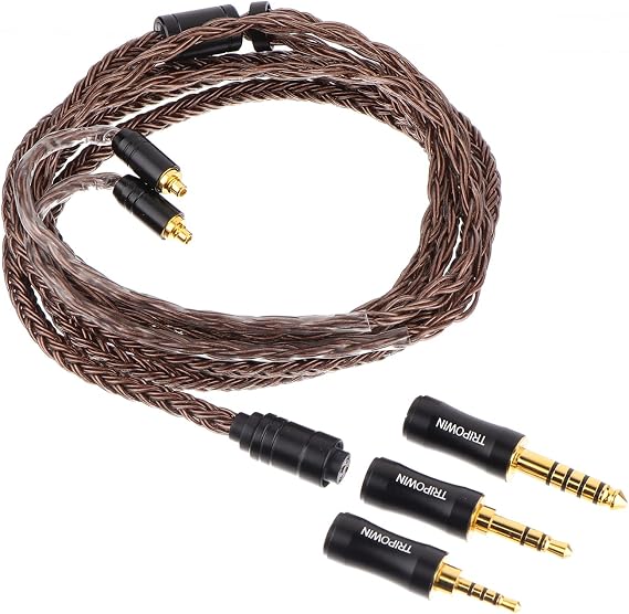 Linsoul Tripowin Amber 32AWG OFC Oxygen Free Cable HiFi IEM Cable with Interchangeable 2.5mm/3.5mm/4.4mm Plug, PVC Sleeve Replacement Cable for Audiophile(MMCX)