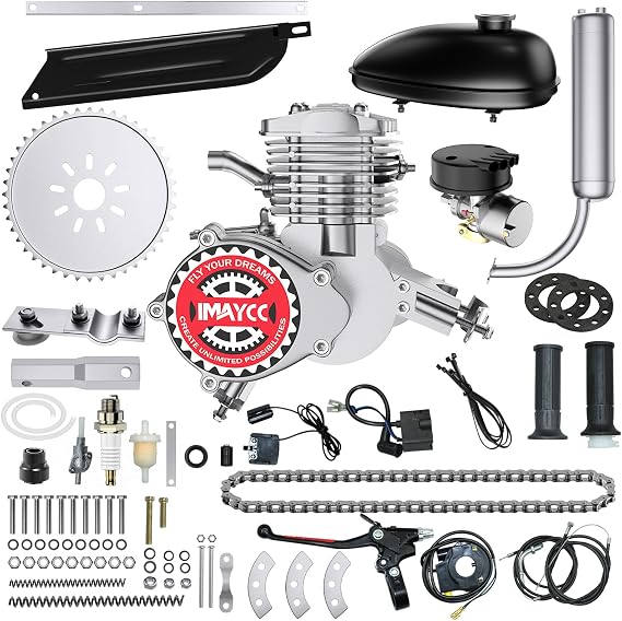 IMAYCC Bike Motor Kit 80cc Motorized Bike Kit 2 Stroke Gas Bicycle Engine Conversion Kit Fit for 26-28" Bikes (80CC Silver)