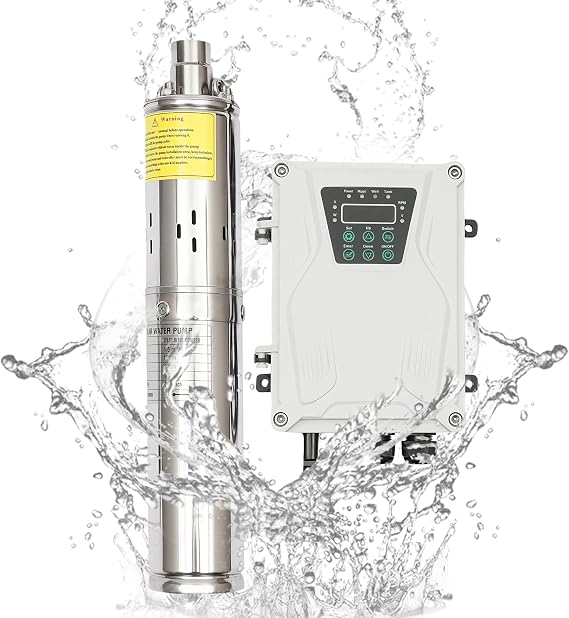 Pump Max Head 100m/ 328ft+MPPT Solar Water Pumps, 24V 270W Stainless Steel 3in Deep Well Submersible Pump Kit for Home and Industrial Use Farm Garden Agricultural Irrigation