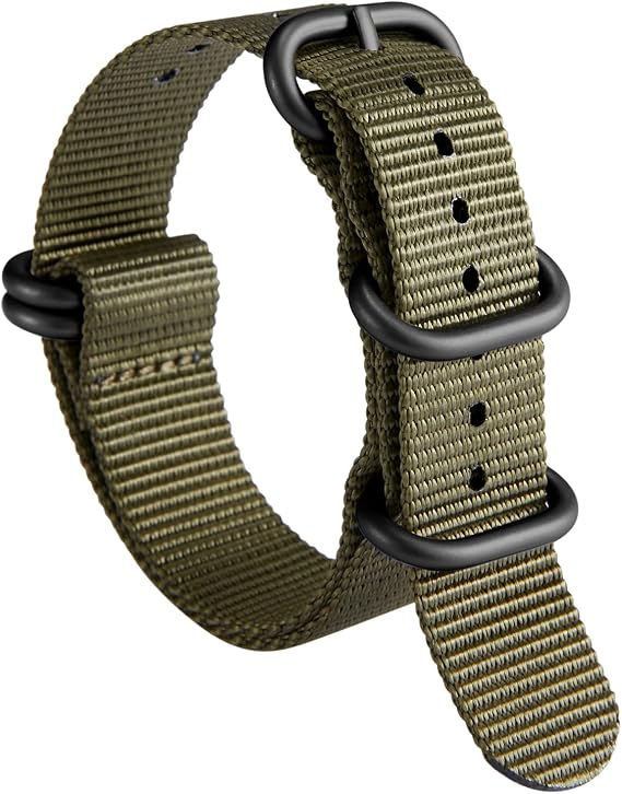 BINLUN Premium Ballistic Nylon Watch Strap, Heavy Duty 5-Ring Replacement Watch Band with Stainless Steel Buckle, Comfortable Sport Band for Men Women, Fits 18-24mm