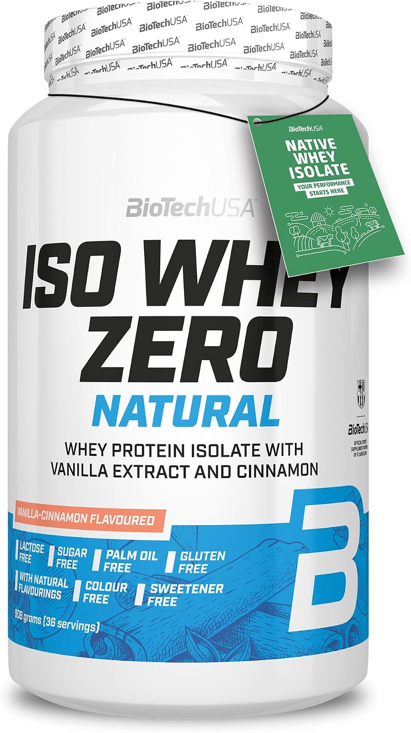 BioTechUSA Iso Whey Zero Natural Protein Powder | 80% Protein | Naturally Flavoured | Gluten-Free | Lactose-Free | No Additives | No colorings | 908 g | Vanilla-Cinnamon