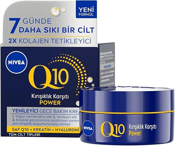 NIVEA Q10 Anti Wrinkle Night Care Cream 50 ml, Moisturizing, Regenerating, Creatine, Hyaluronic Acid