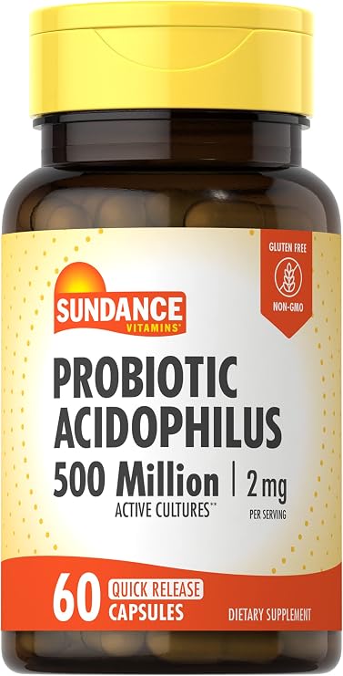 Sundance Probiotic Acidophilus | 500 Million Active Cultures | 60 Quick Release Capsules | Non-GMO & Gluten Free Supplement