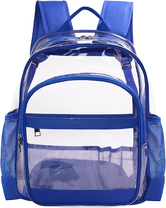 Clear Backpack,Heavy Duty Clear Bookbag See Through Backpack Large Clear Bag for School College Work Travel Security,Blue