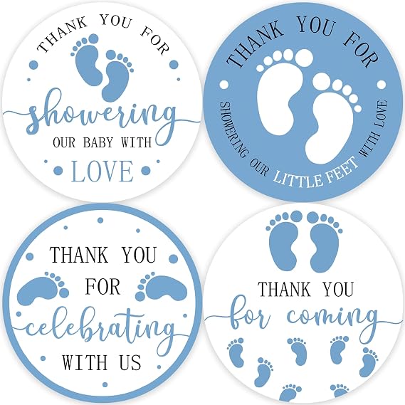 80 Thank You Baby Shower Stickers, Thank You Stickers Baby Shower Boy, Blue Feet Baby Shower Stickers, Footprint Theme Baby Shower Favor Thank You Labels(2 Inch)
