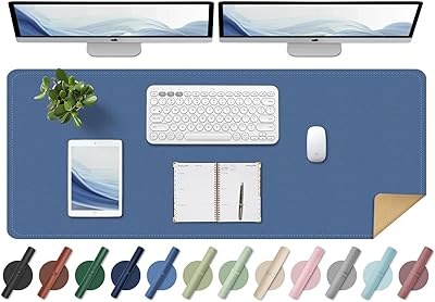 BLESWIN Large Desk Pad, 47.2 x 23.6, Office Desk Mat, Computer Mat for Desk, Leather Desk Pad Protector, Sewing Desk Blotter, Desktop Writing Pad for OfficeHomeDecor Lake Blue
