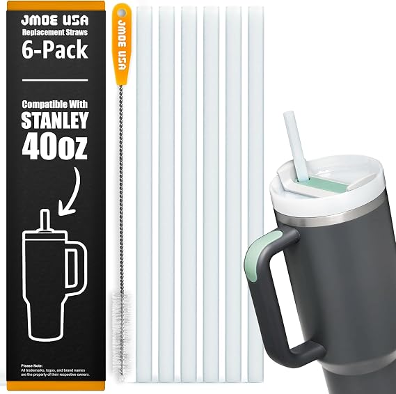 Jmoe USA Stanley 40 oz Adventure Quencher FlowState H2.0 için 12" Pipetler | Stanley 40 oz Bardak için Tasarlanmış Yedek Plastik Pipetler | 6'lı Paket Temizleme Fırçası İçerir | Gıda Sınıfı ve BPA