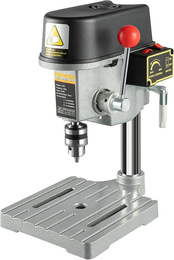 340W Mini Drill Press Bench, Mini Bench Drill Press, Portable Drill Workbench with 3 Speed Adjustable, Light-Duty DIY Craft Drilling Repair Tool for Home, DIY, Installing Furniture