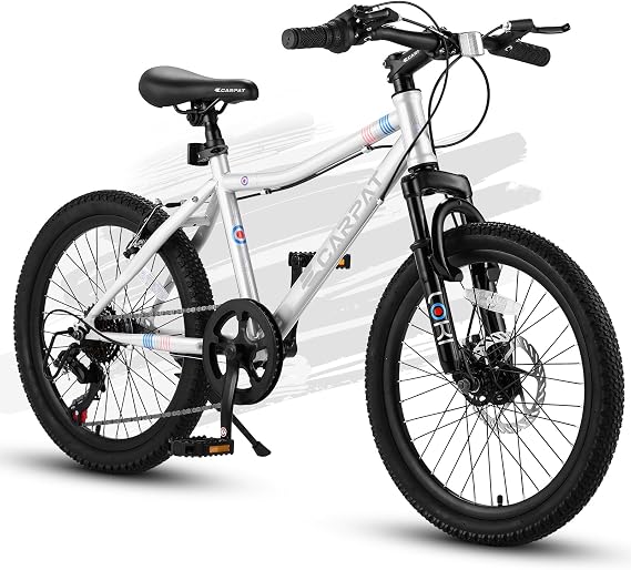 20 Inch Kids' Bike, Boys Girls Mountain Bike Ages 8-12, 7 Speed Teenager Children Kids' Bicycles, Front Suspension Disc Brake Rear V-Brake, High Steel Frame
