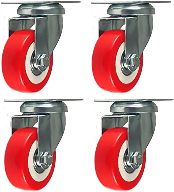 Spark 4 Pack Caster Wheels Swivel Plate On Red Polyurethane Wheels (2 inch Plate)