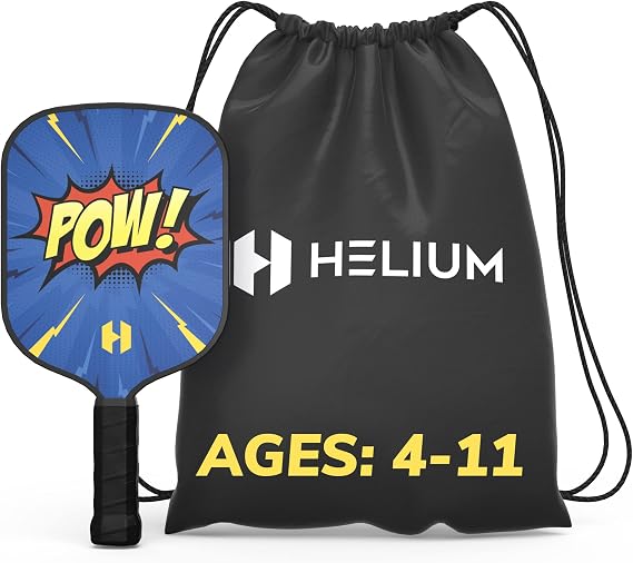 Helium Pickleball Paddle for Kids Child Size Paddle for Children 12 and Under, Lightweight Honeycomb Core, Graphite Strike Face, Pickleball Paddle & Drawstring Bag - POW!