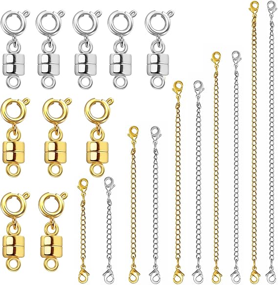 Evnlo Necklace Extender and Magnetic Necklace Clasp,Gold and Silver Chain Extenders for Necklaces Bracelet Jewelry