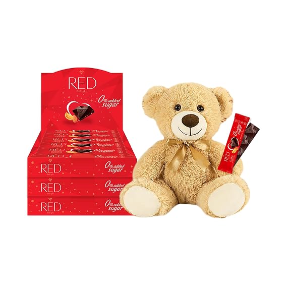 RED DelightTM Orange and Almond Dark Chocolate 12 Count Box of Grab N Go Travel Size Bars (0.92 Ounces Each) (3 Boxes - Total of 36 Bars + 14" Plush Teddy Bear)