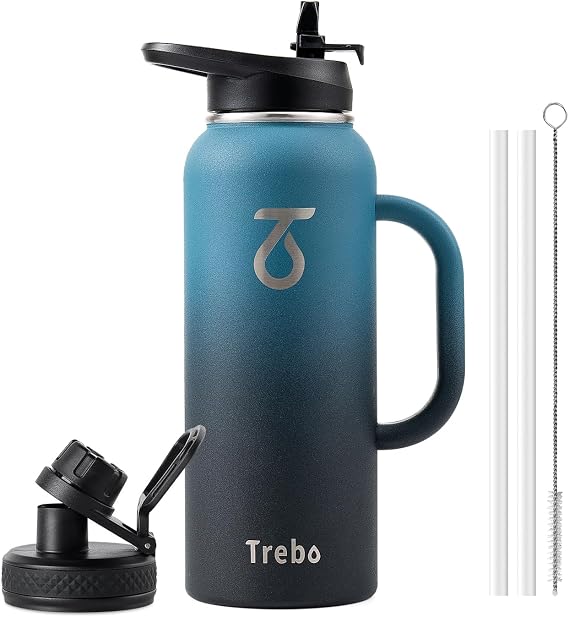 Trebo Insulated Water Bottle 1.2 L Stainless Steel with Side Handle 2 Lids