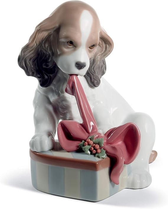 LLADRO Can't Wait Dog Christmas Figurine. Porcelain Nativity Dog Figure.