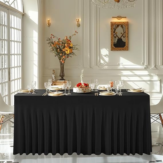 Besutolife Black Spandex Table Skirts for Rectangle Tables 4ft One-Piece Design Tablecloth for Birthday Parties Wedding Banquets Table