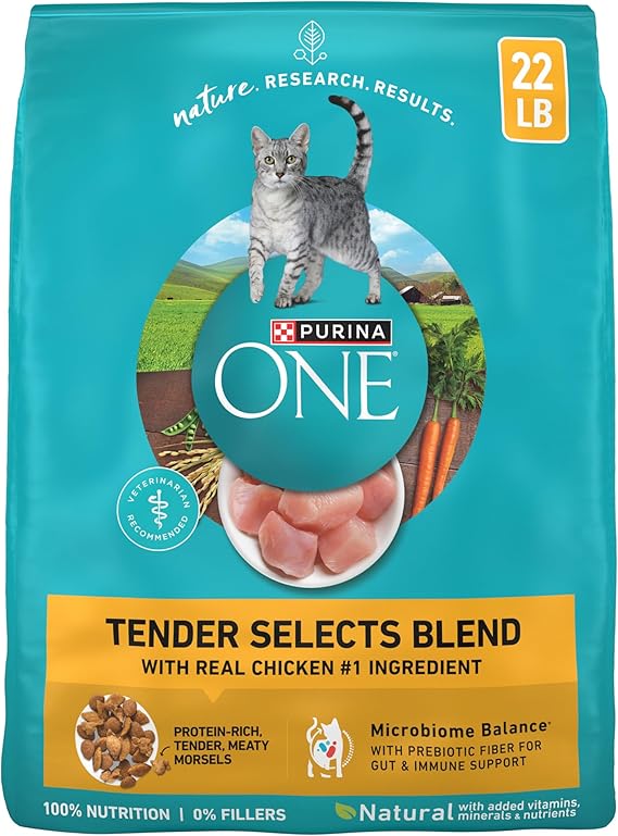 Purina ONE Tender Selects Dry Cat Food, Chicken, 22 lb Bag | Protein rich blend made with real chicken as the #1 ingredient and microbiome balance for gut and immune support