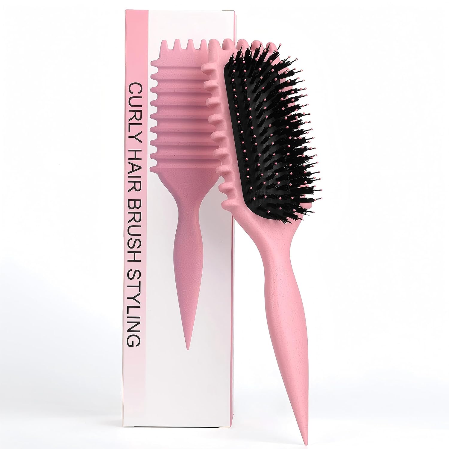 Curling Brush Curls with Prongs Defining Styling Brush for Combing and Shaping Men and Women Curls to Reduce Pulling and Curl Removal Pink 28 cm