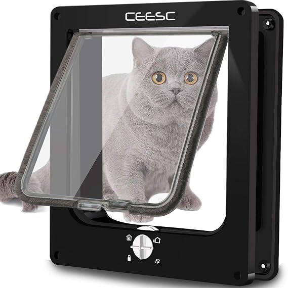 CEESC X-Large Cat Door for Interior/Exterior, for Pets <24.8", Black