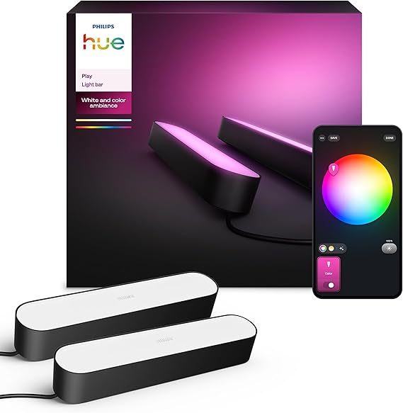 Philips Hue Play Pack Ambiance Beyaz ve Renkli, Siyah, 2.6.6W Temel Paket Kiti, Alexa, Google Assistant ve Apple Homekit ile çalışır - 25.000 Saat Ampul Kullanım Ömrü [Enerji Sınıfı A]