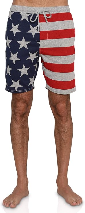 Mens US Flag Patriotic Sleep Shorts Lounge Shorts Pajama Bottoms, Grey USA Shorts, Size Small
