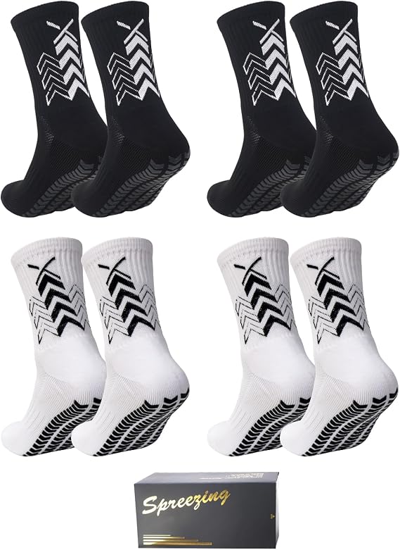 Grip Socks Soccer Men's Non Slip Soccer Socks for Kids Pilates Socks Men Women 4Pairs (Fashion Grip Socks)