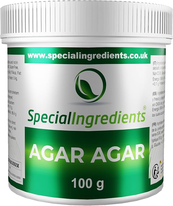 Special Ingredients Agar Agar 100g Premium Quality Powder Vegan Gelatine, European, Suitable for Vegan's & Vegetarian's, Non GMO, Gluten Free, Recyclable Container