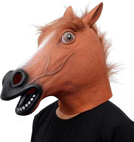 CreepyParty Horse Head Mask for Adults, Natural Latex Horse Costume Mask for Halloween Parties and Cosplay, Brown