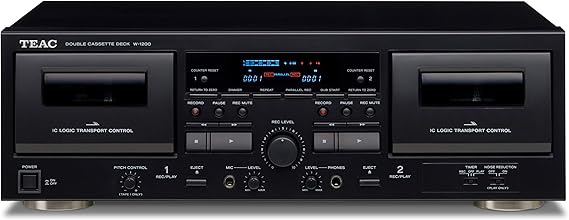 Teac W-1200-B W-1200(B) Double Cassette Deck (Recording/Playback, Microphone Input, USB Output for Digital Recording to PC/Mac, Conference Transcripts) Black, 14.5 cm*43.5 cm*28.58 cm