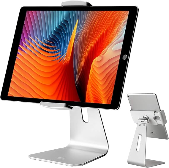 Viozon iPad Pro Stand, Tablet Stands 360 Rotatable Aluminum Alloy Desktop Mount Stand Compatible with 7-13inch iPad Pro iPadAir iPad Mini Surface and Surface Pro (Silver General)