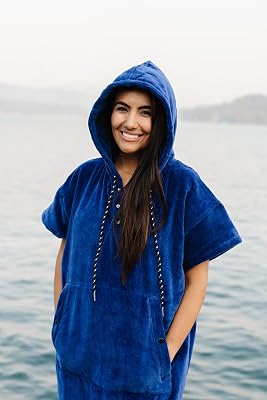 Rainier Goods Towel Changing Surf Poncho  Warm Thick Terry Cloth  Adult Hooded Towel  Changing Towel with Pocket  Wetsuit Changing Poncho  Pass Through Pocket for Changing Blue, LXL