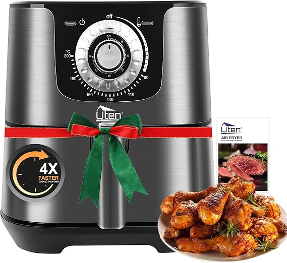 Uten 5.8 Quart Air Fryer, 1700W, Bake, Roast, Reheat, Black | 175F-400F, Dishwasher Safe & Nonstick Fry Basket, Adjustable Temperature & Timer Dials