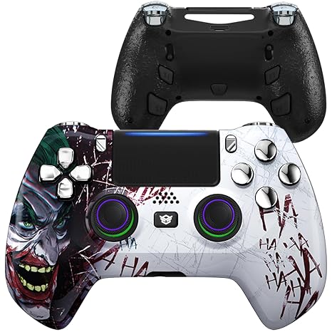 HEXGAMING HYPER Wireless Controller Compatible with ps4-4 Back Buttons, Triggers stop, Interchangeable Thumbsticks - Clown Silver