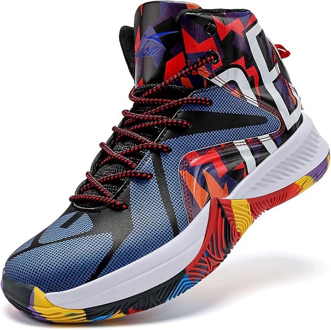ASHION Unisex Kids Basketball Shoes Air Boys Girls High Top Sneakers Breathable Outdoor Cushioning Athletic Shoes
