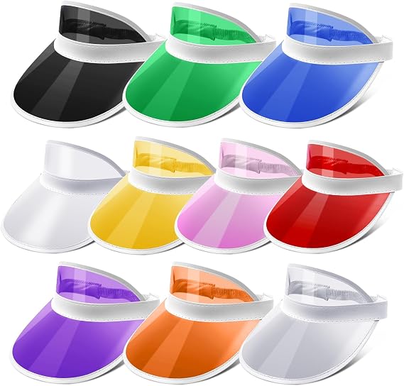 10 Pack Candy Color Sun Visor Hats for Women | Plastic Clear UV Protection Cap for Beach Pool Travel Sports Outdoor