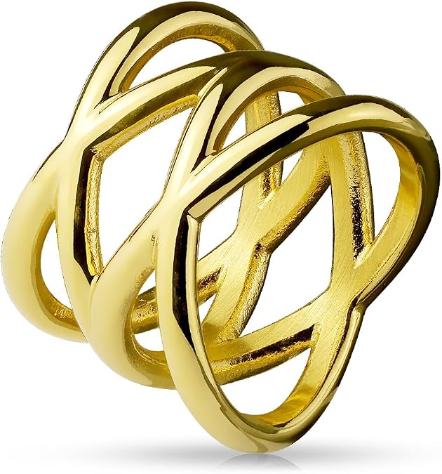 Spikes Double X Stainless Steel Rings Gold IP