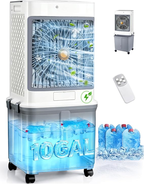 Evaporative Air Cooler, 2026 Upgraded Swamp Cooler with 10 Gallon WaterTank
