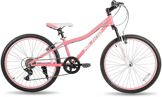 HILAND 24 Inch Kids Bike for Boy Girl Age 7-15 Year Old, Youth Mountain Bike, 7-Speed Kid's MTB Bicycles, Pink