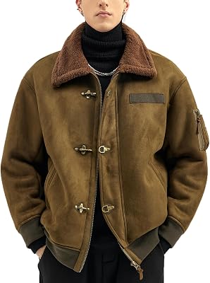 EMENAR Shearling Coat Men Winter Thick Coat Moto Punk Fur Liner Shearling Bomber Leather Warm Jacket
