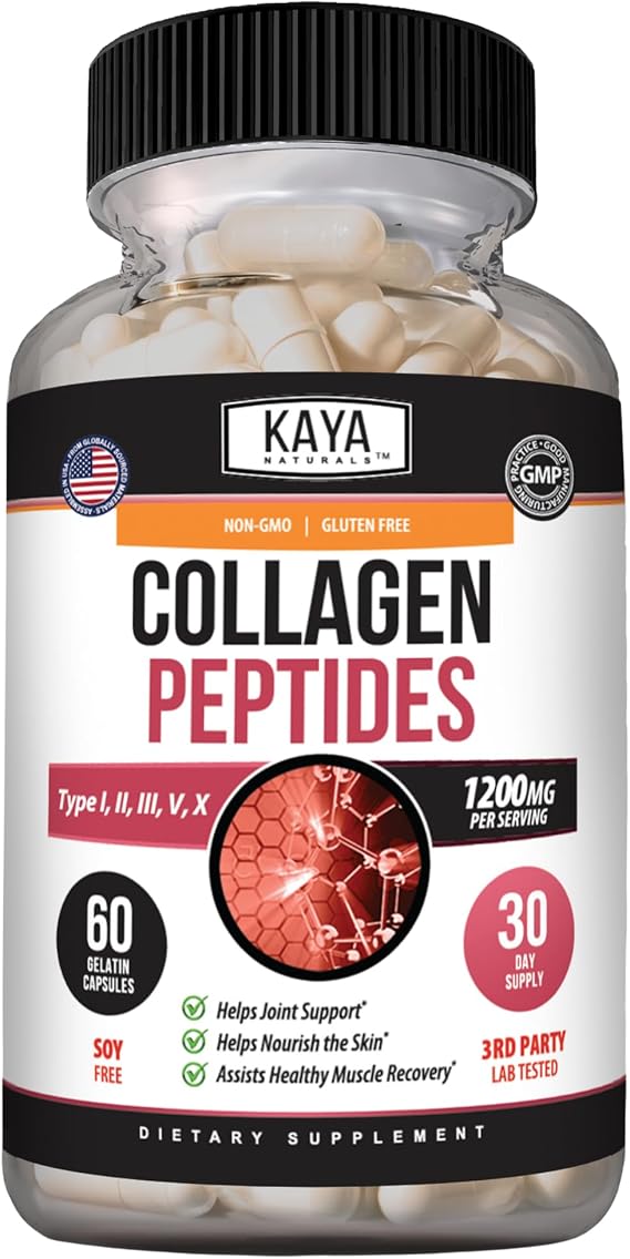 Kaya Naturals Multi Collagen Peptides Types I, II, III, V & X, 60 Capsules