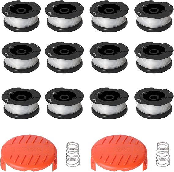 16PCS Line String Trimmer Replacement Spool Set, Weed Eater Cap Auto Feed Trimmer String 0.065-inch 30ft Compatible with Black and Decker AF-100, 12 Spools + 2 Caps + 2 Spring